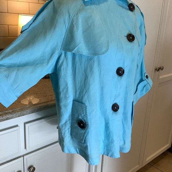 Chico’s Linen Blue Turquoise Jacket Size XL (3) - Picture 4 of 11